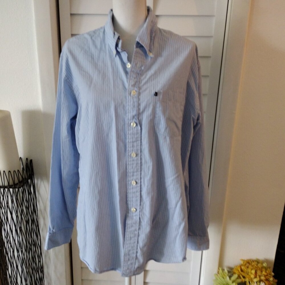 Brooks Brothers Slim Fit blue & white pinstripe men's long sleeve shirt XL‎